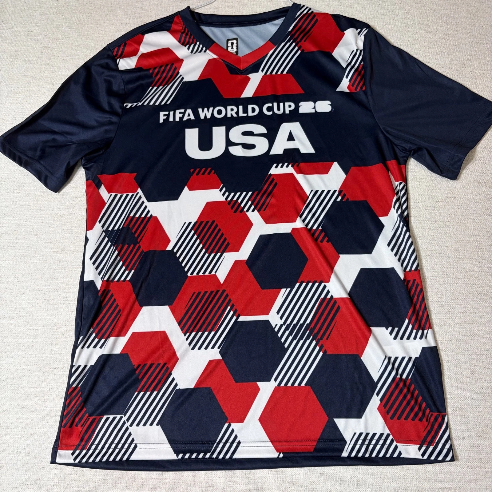 43. "FIFA" World Cup 26 Men's "USA" V-Neck; Red, White, Blue; NWT; Size XL
Opens in a new window or