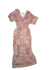 Knox Rose Cottage Pink & Orange Tie Dye Surplice Smocked Maxi Dress Size L Boho