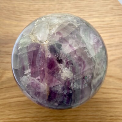 Green Aqua Purple Fluorite Crystal Polished Round Sphere 3 1/2  Free US shipping