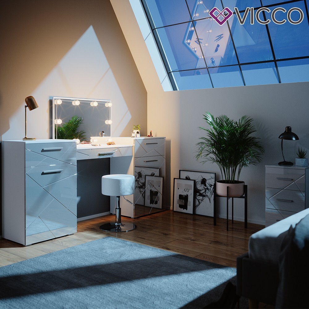 Vicco Coiffeuse Irma, Blanc, 39cm avec éclairage LED et