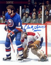CLARK GILLIES SIGNED 8x10 PHOTO + HOF 02 NEW YORK ISLANDERS RARE BECKETT BAS
