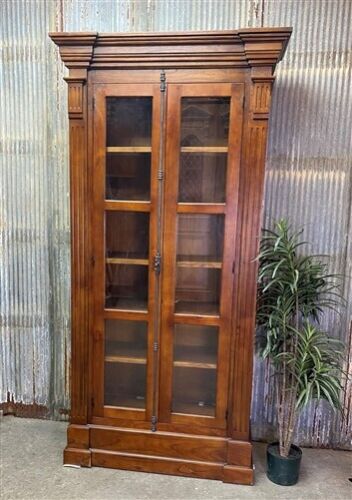 Library Bookcase, 2 Door Walnut Display Case, Kitchen Cabinet, China Cabinet, D