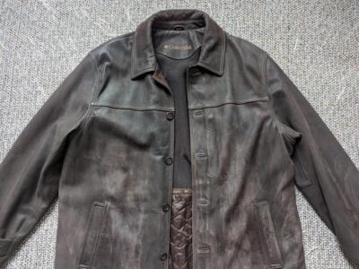 vintage 1990s y2k COLUMBIA distressed PATINA leather coat XL brown
