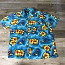 Hawaiian Shirt Tropical Print Beach Aloha Party Men's L orchids