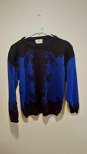 Vintage Abstract Crewneck Sweater - Spring Seasons - Large L - Black/Blue