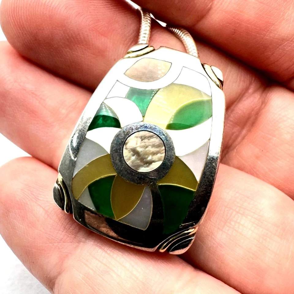 Collar Colgante Eric Grossbardt Oro 18K Plata Esterlina Amarillo Verde Flor Foto 4 de 4