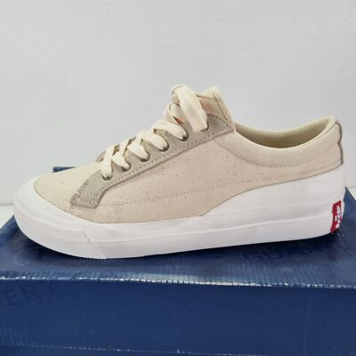 Levi's Herren LS1 niedrige Turnschuhe, Canvas mit Wildlederakzent, creme/weiß, UK 8