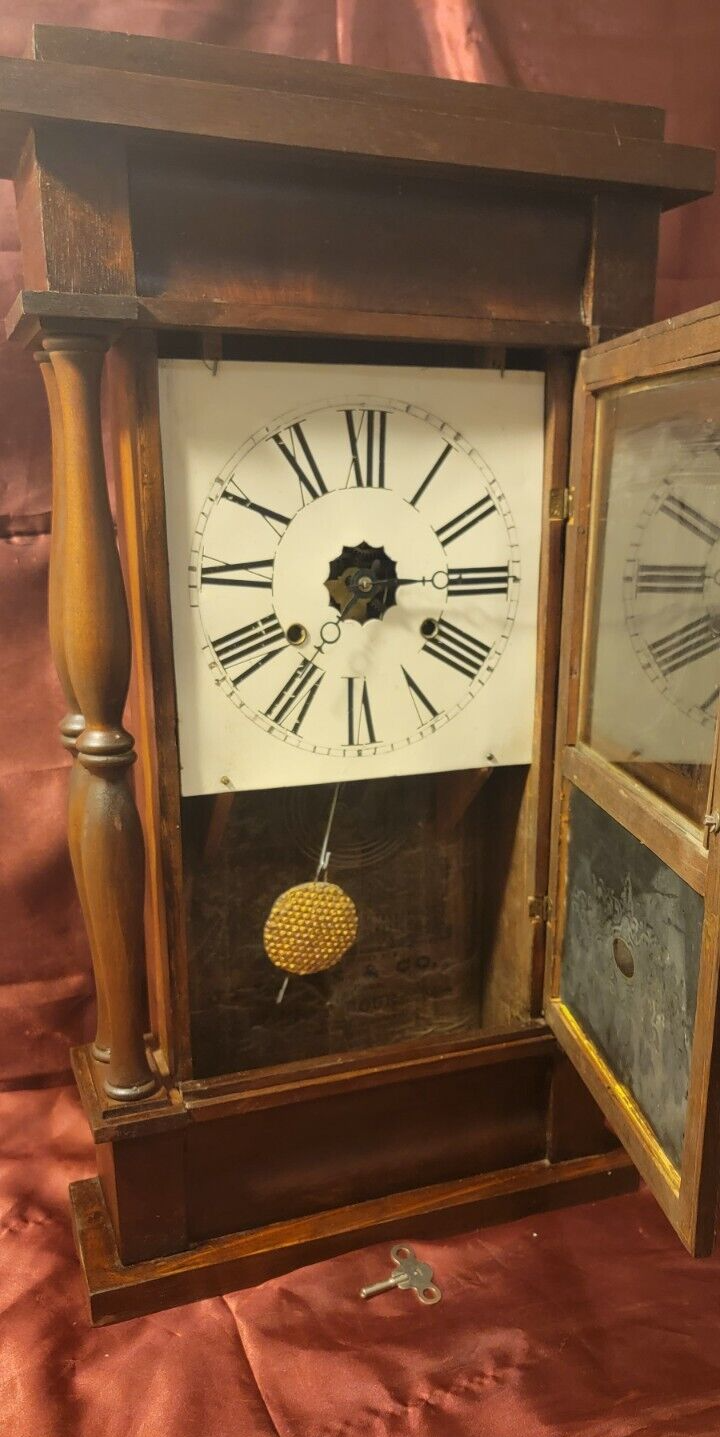 Antique 30hour Jerome & Company 4 Pillar, Weighted Wall Clock. Pendulum. eBay