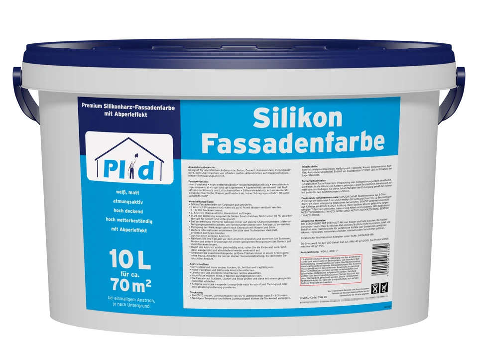 Silikonharz Fassadenfarbe Aussenfarbe Lotuseffekt 10 Jahre Langzeitschutz Weiß - Bild 2 von 4