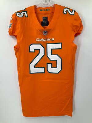 25 XAVIEN HOWARD MIAMI DOLPHINS NIKE GAME USED ORANGE JERSEY SZ-44
