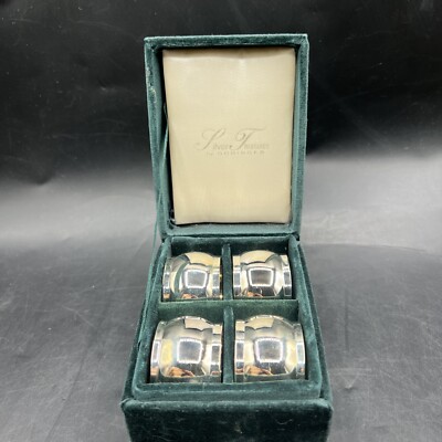 Godinger Silver Art Plate Classic Napkin Rings Set Of4 Round Flat Rim Needs  Poli