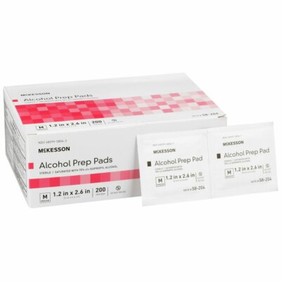 McKesson Sterile Alcohol Prep Pad Medium Nonwoven Gauze 58-204 Box of 200