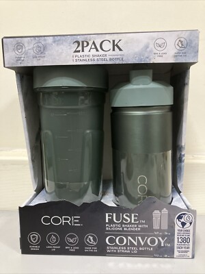 Core Kitchen 2er Pack SICHERUNG Kunststoff Shaker & Konvoy Edelstahl Flasche Grün