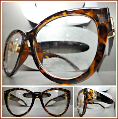 Classic Elegant RETRO Cat Eye Style Clear Lens EYE GLASSES Large Tortoise Frame
