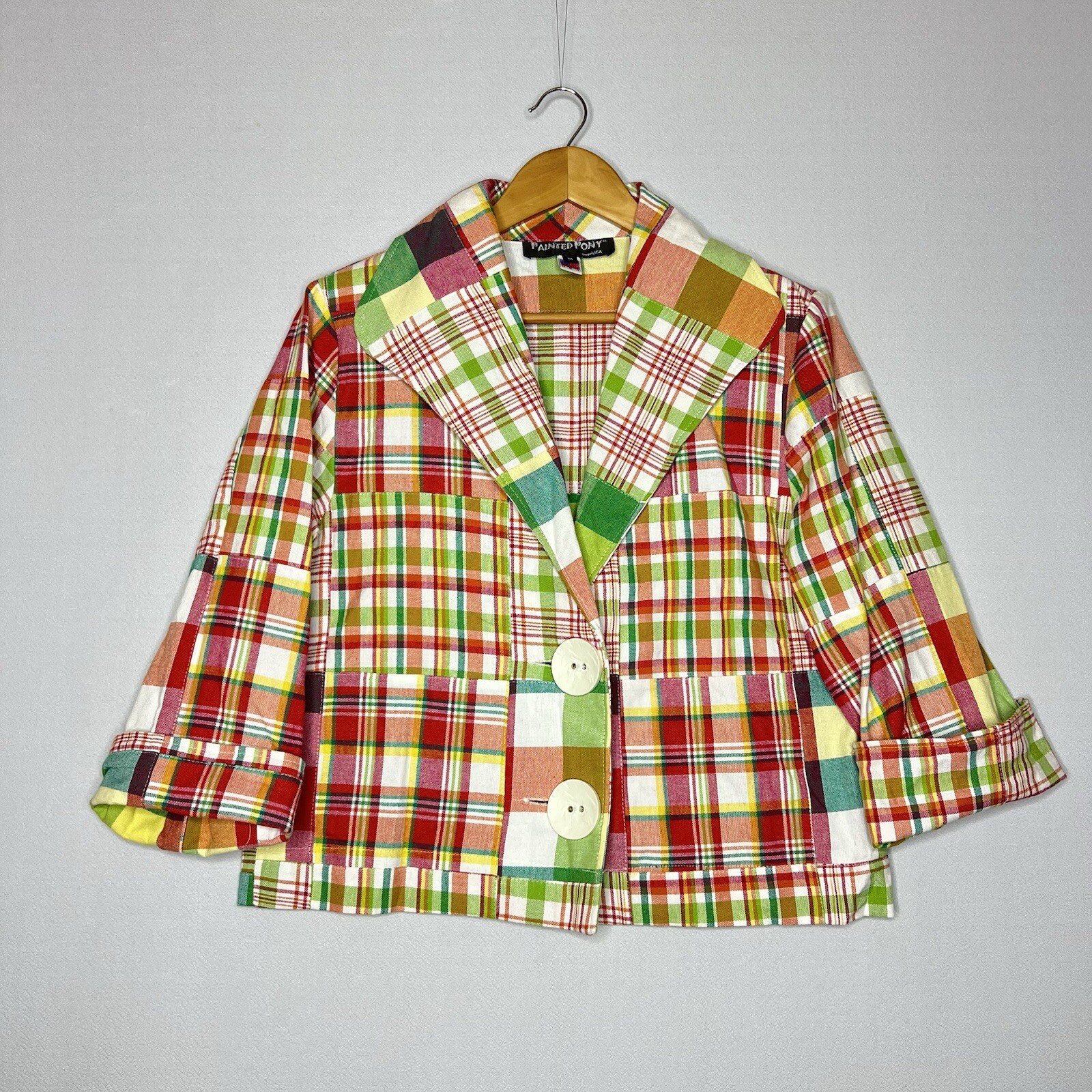 Giacca Balzer Dipinta Pony Made In USA Plaid Bottoni Taglia M