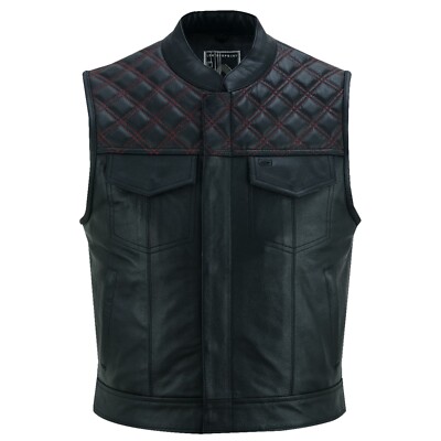 Herren Anarchy Premium Rindsleder Motorrad Leder Weste Schwarz Kutte Weste 