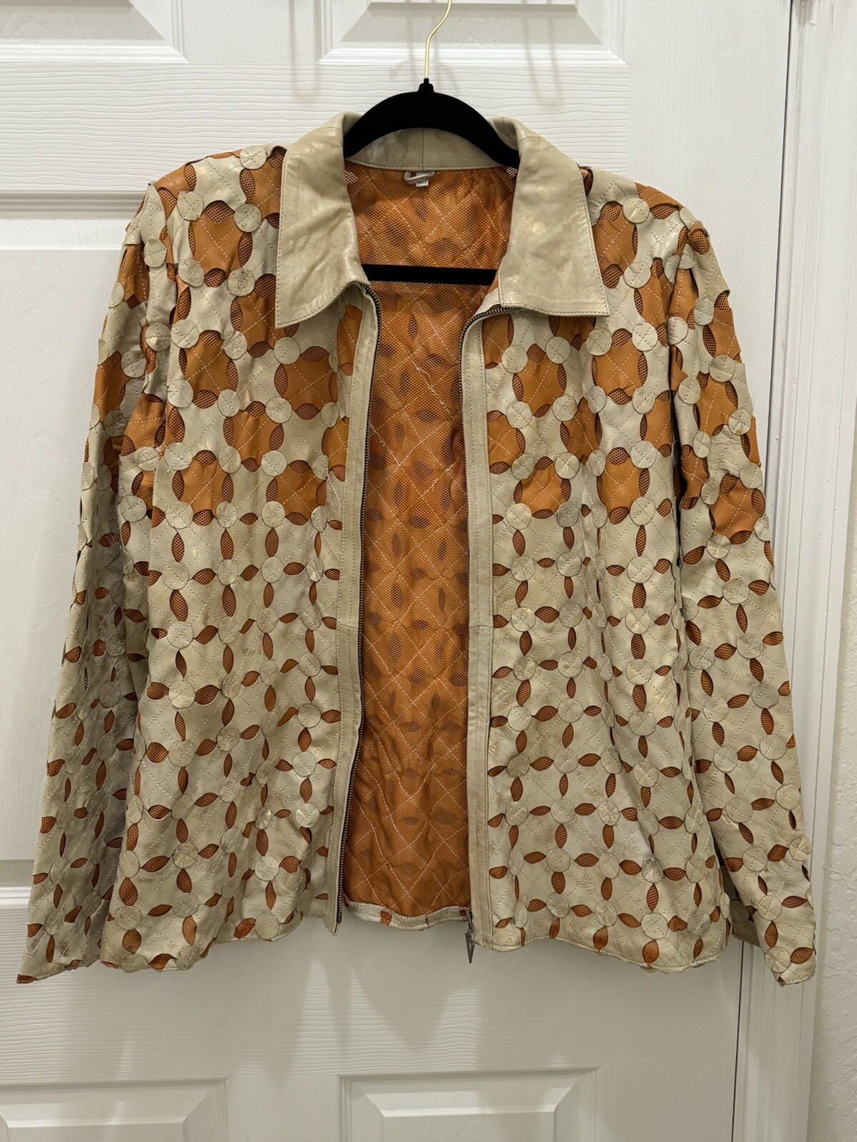 Vintage Leather And Mesh Jacket Patchwork  Beige … - image 3