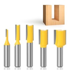 5 Pcs 8mm Shank Straight/Dado Router Bit Set 3,1/4,10,1/2,16