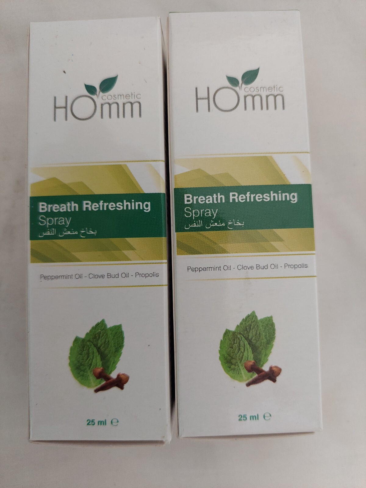 2 Homm Cosmetics Breath Rrefreshing Spray Peppermint Oil Bad Breath in box