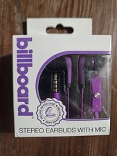 Billboard Stereo Earbuds with Mic and zippered Case, Model Bb585, Nib, Purple