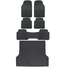 Complete Set All Weather Sturdy Rubber Mats ( 1st, 2nd, 3rd Row & Cargo ) Black