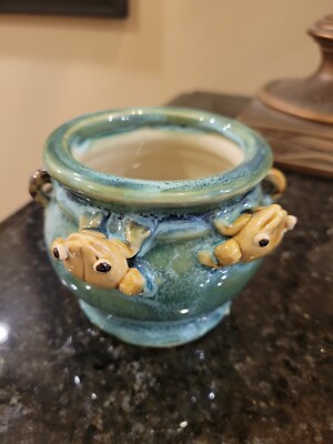 Lucky Bamboo Ceramic Planter  with Frogs 3'' X 3''  NEW