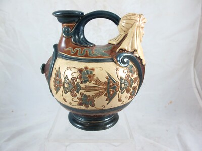 RARE AUSTRIAN MAJOLICA EGYPTION REVIVAL EWER BY GERBING & STEPHAN. C1880'S