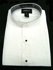 Men  s mandarin collar banded collar Tuxedo Shirt with 1/4 pleat