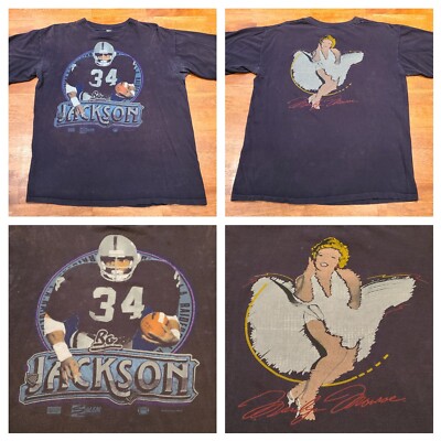 VTG 1990 Bo Jackson Raiders Marilyn Monroe Salem Sportswear T-Shirt Size L Black