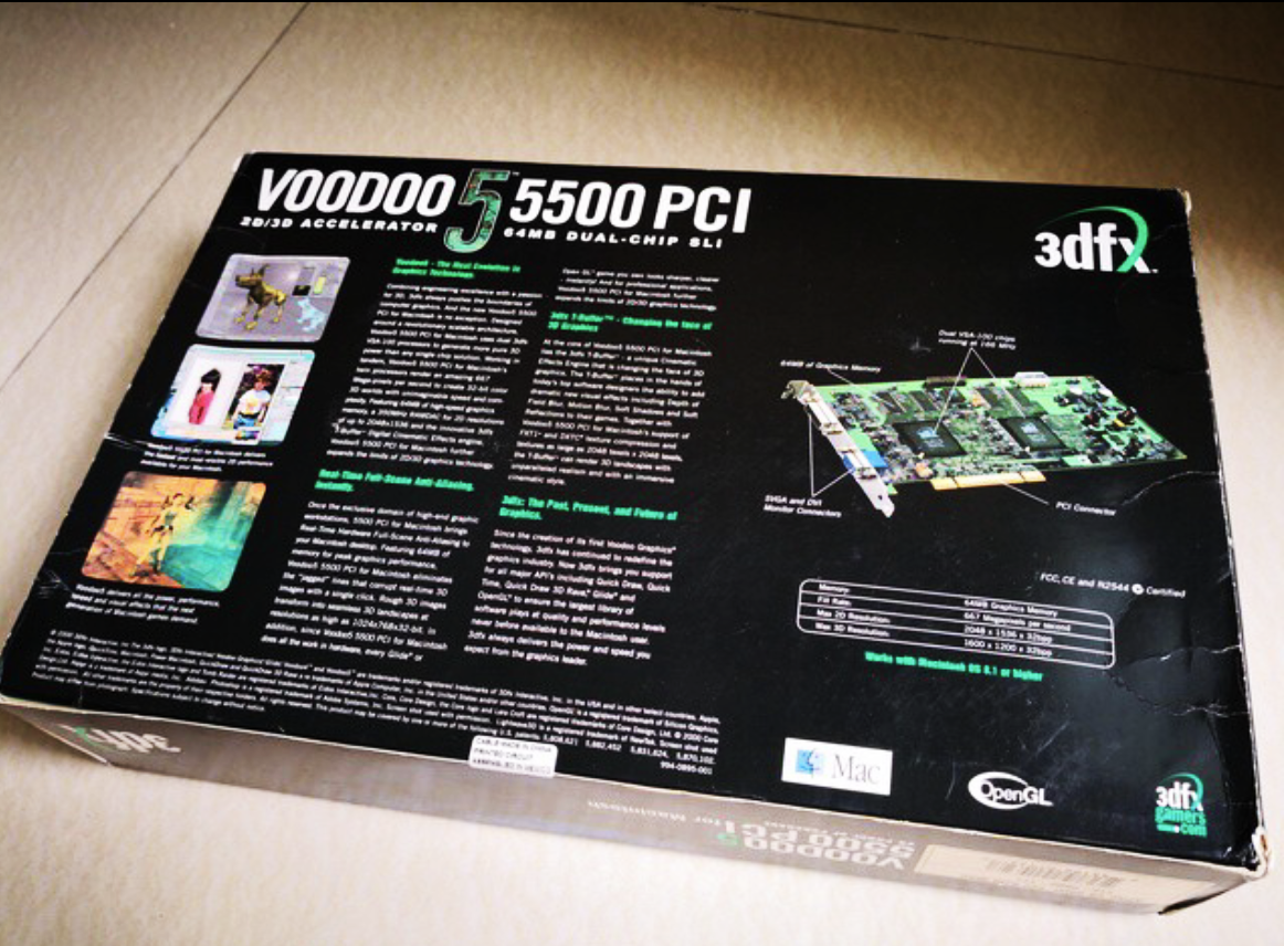 3DFX VOODOO 5 5500 64M PCI Graphics Card Apple Edition Box 3DFX VOODOO 5 5500 64M PCI Graphics Card Apple Edition Box