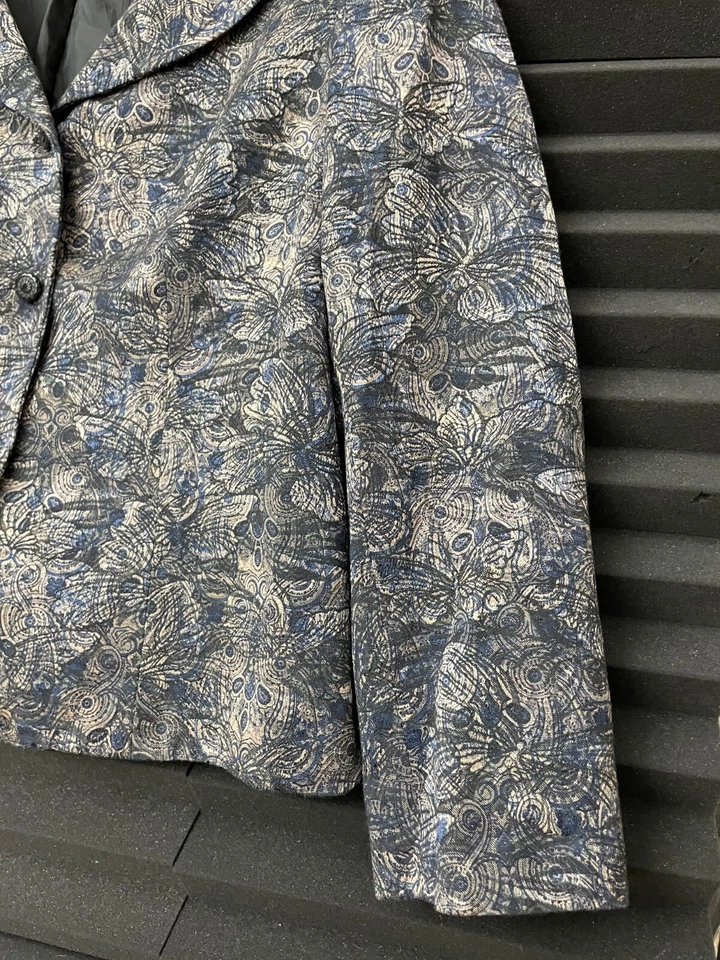 Traje Evan Picone Top Mujer Blazer Chaqueta Botón Floral Azul Beige Talla 16 Foto 2 de 4