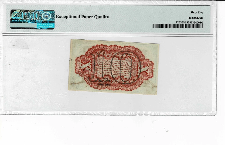 10 Cent Fractional Currency note-fr.1253--(3rd Issue) PMG GEM 65 EPQ - Image 2 of 4