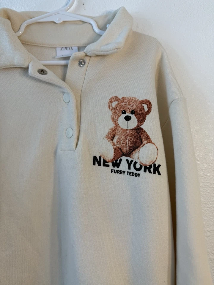 ZARA Kids Girls Faux fur sleeveless crewneck vest cream Size 7 - Image 3 of 4