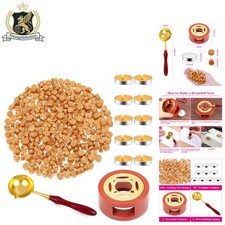 Gold Wax Seal Set: 312 Beads, Warmer, Melting Spoon for Perfect Seals