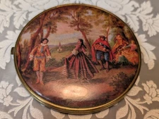 Vintage Compact German Dual Mirrors Victorian Renaissance Romantic Scene 4" Rd