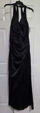 NWT Galina Signature Black Satin Halter Ruched Gown Formal Evening SZ 12 