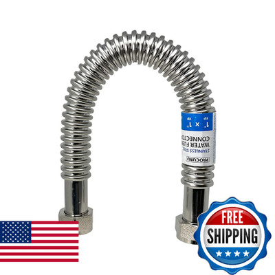 PROCURU 1-Pack 1'' FIP x 1'' FIP x 36'' (3Ft) Stainless Steel Water Heater Flex Con