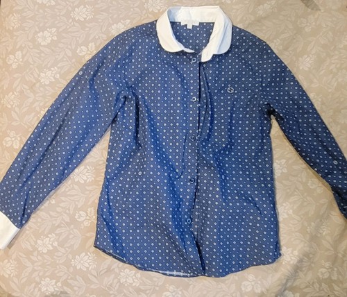 Gucci Girls Long Sleeve Button-Down Shirt Size 8 Blue With White Collar/Cuffs.