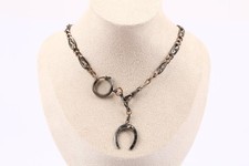 925 Antyczny łańcuszek do zegarka kieszonkowego Niello i Vermeil z podkową 21,30g x 1