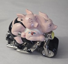 Biker Pig Couple Salt & Pepper Shakers Clay Art Ceramic Motorcycle Set NEW