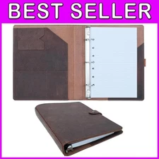 Compact Lined Leather Binder, Refillable, Interior Pockets