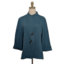 IC By Connie K Teal Swing Jacket Size XL Waffle Weave Art to Wear Dressy