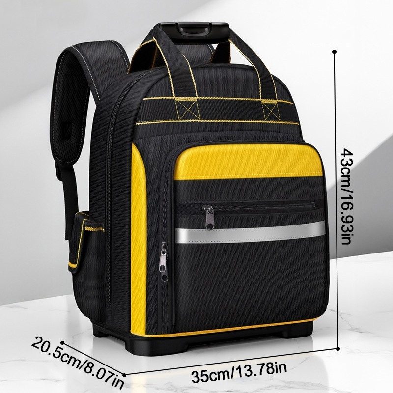 Tool Backpack Large Capacity Molded Base Tool Bag Reflective Strip for Job Site