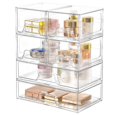 6 Pack Stackable Storage Drawers Clear Acrylic Organizer Makeup Bathroom Orga...