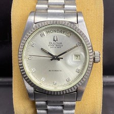 RARE Bulova President Super Seville SIlver Dial Diamond Index Day Date Automatic