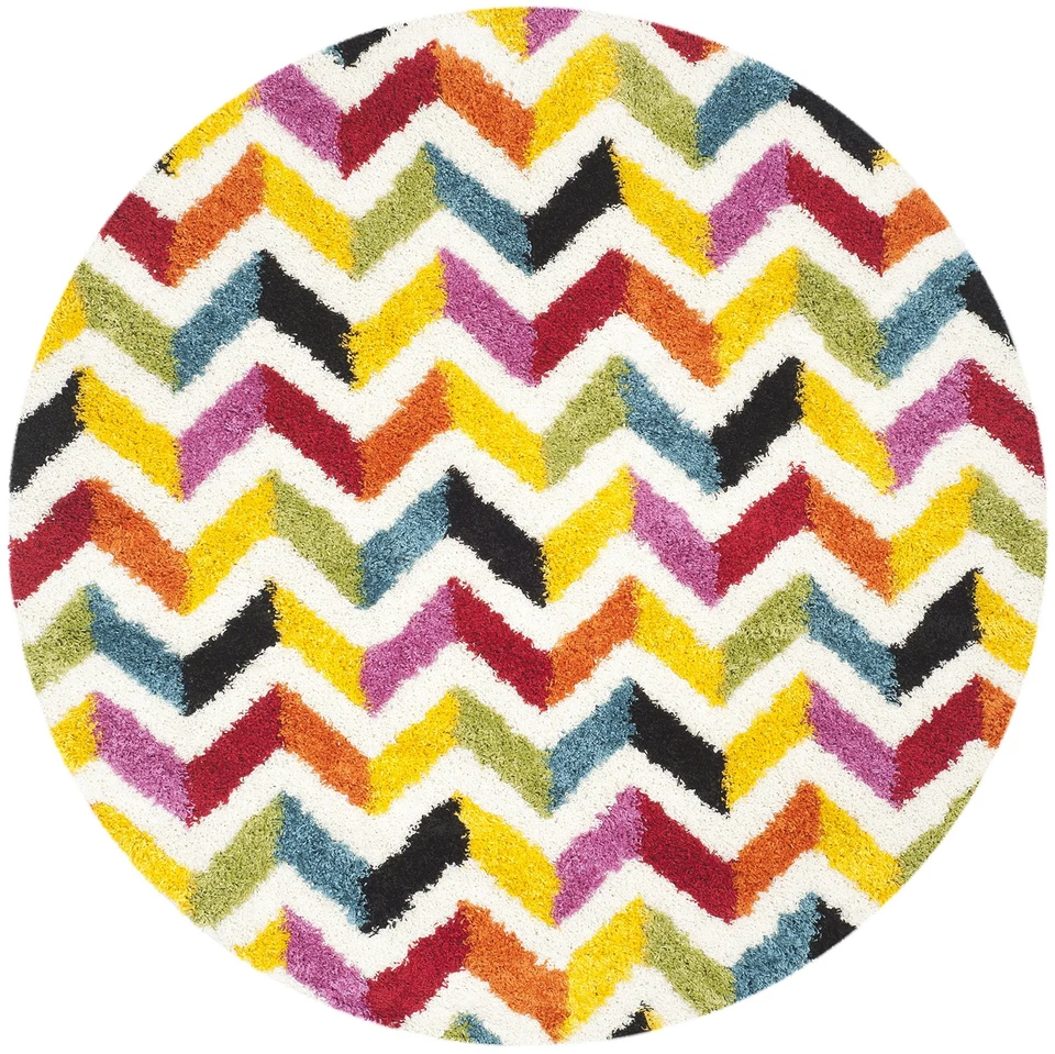 Alfombra Kids Shag Collection - 6'7" Redonda, Marfil y Multi, Arco Iris Chevron De... Foto 2 de 3