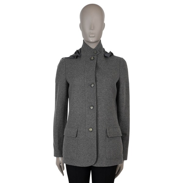 72908 Auth LORO PIANA grau Kaschmir Reißverschluss vorne Tweed Jacke 42 M