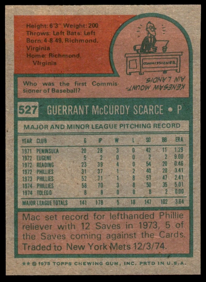 1975 Topps Set Break Mac Scarce #527 NM-MT or BETTER - Image 2 of 2