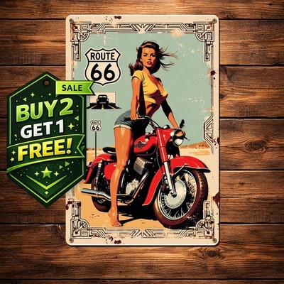 Route 66 Cycling Decorative Wall Art 8x12 Vintage Tin Metal Sign