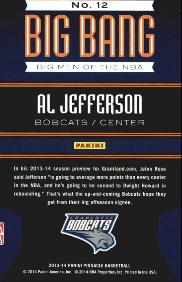 Pinnacle Big Bang #12 2013-14 Al Jefferson - BSK Foto 2 de 2